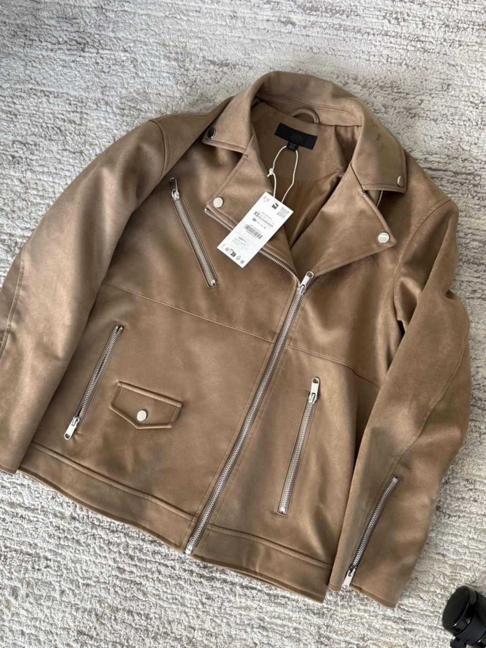 Suede-Look Biker Jacket in Taupe